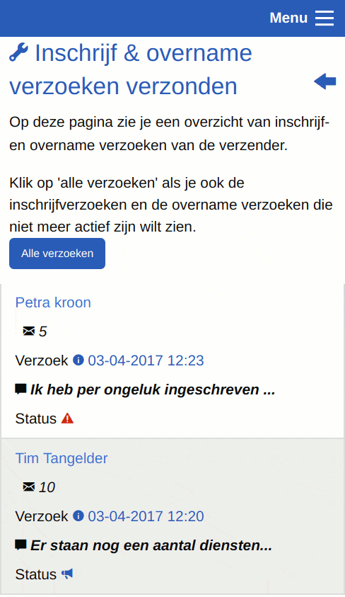 Screenshot - beheerder - Inschrijf- en overnameverzoeken verzonden