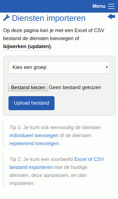 Screenshot - beheerder - Diensten importeren