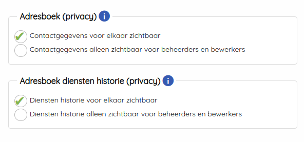 Adresboek diensten historie (privacy)