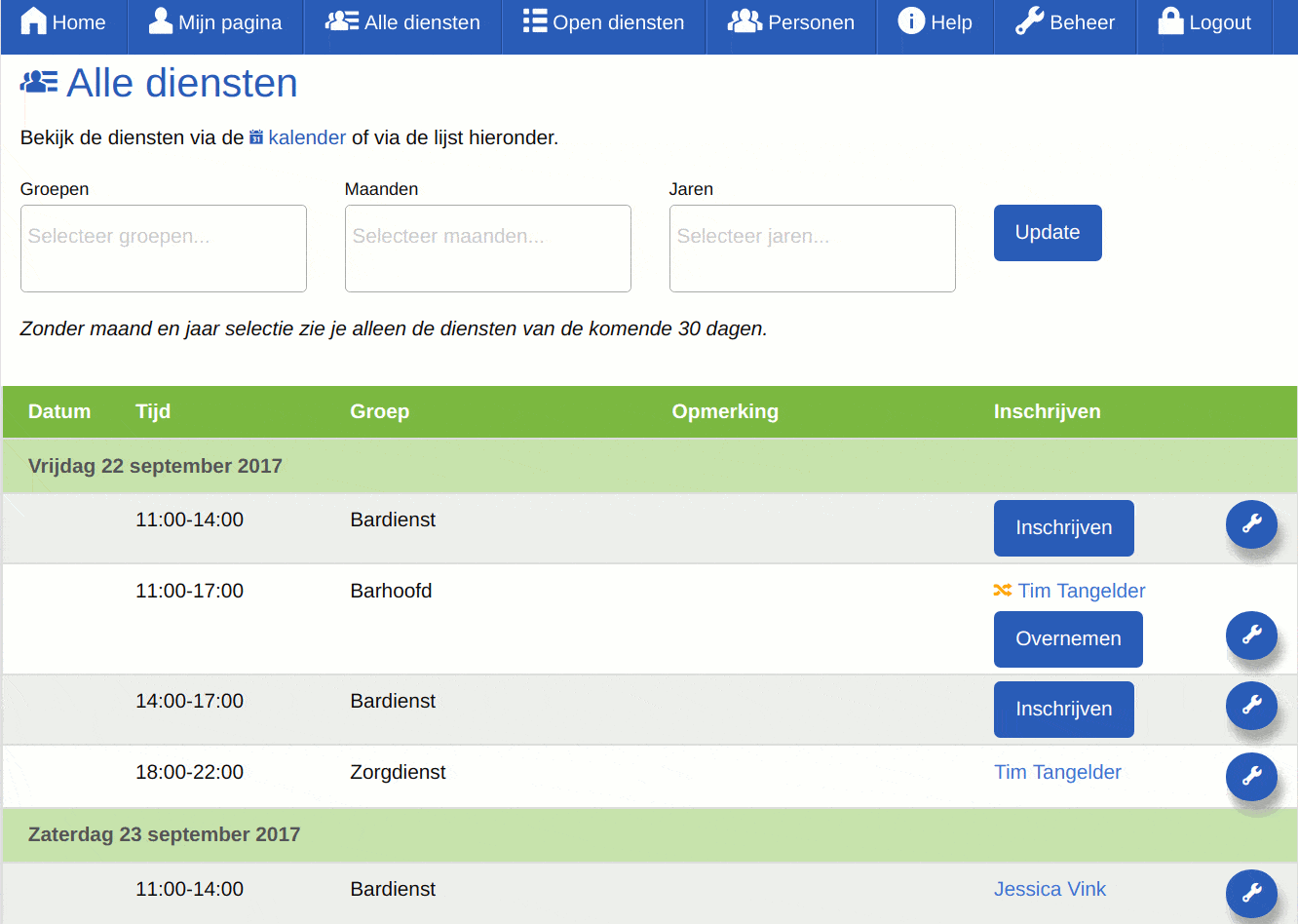 Screenshot - Alle diensten